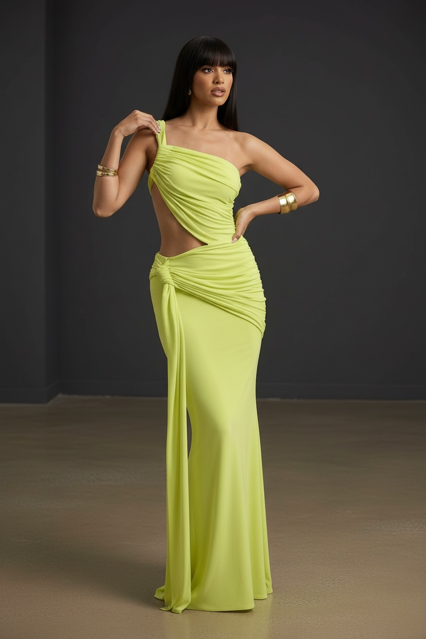 Lime Green Aruba Drape Maxi Dress