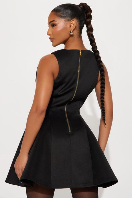 Lola Pleaded Black Mini Dress