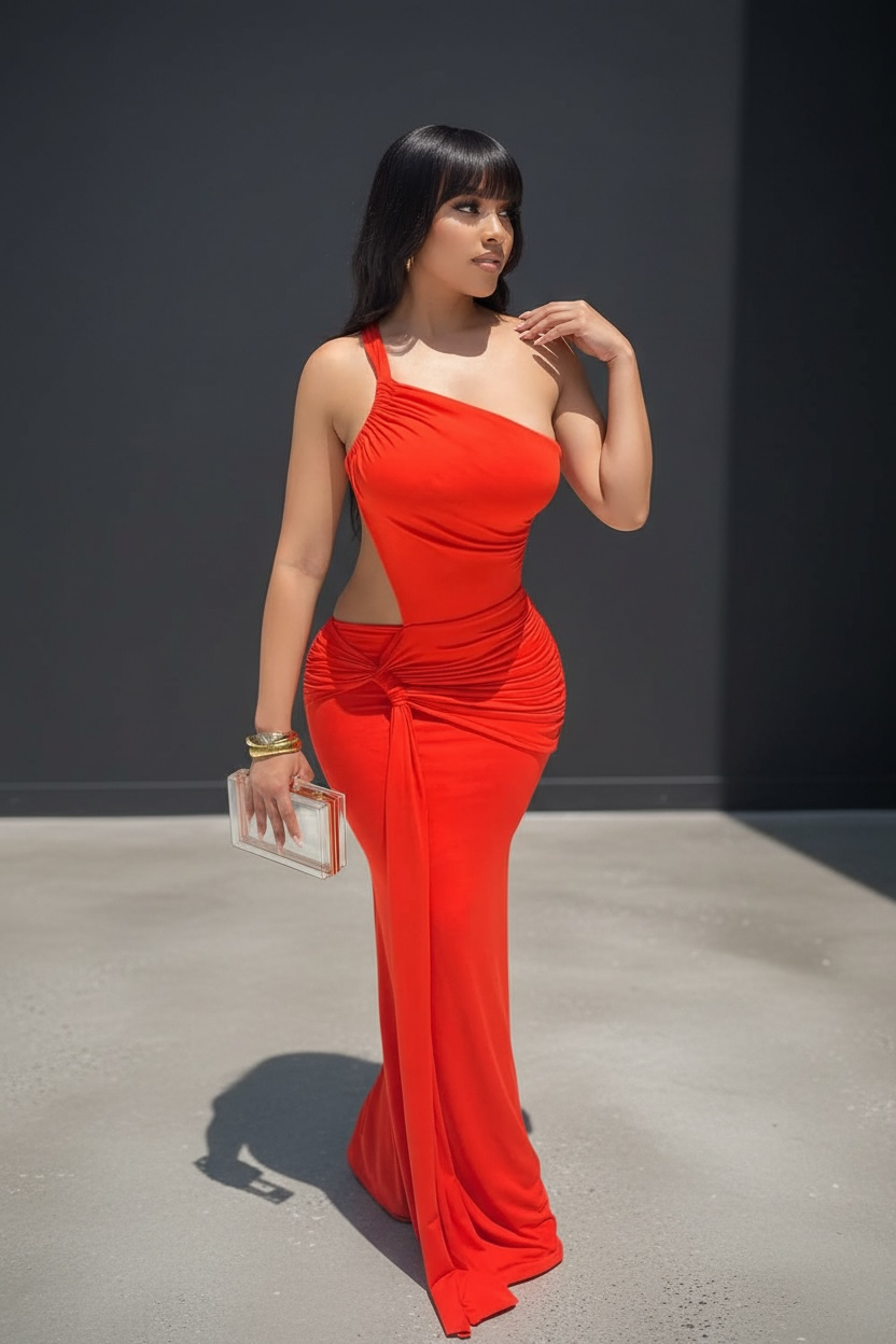 Orange Aruba Drape Maxi Dress