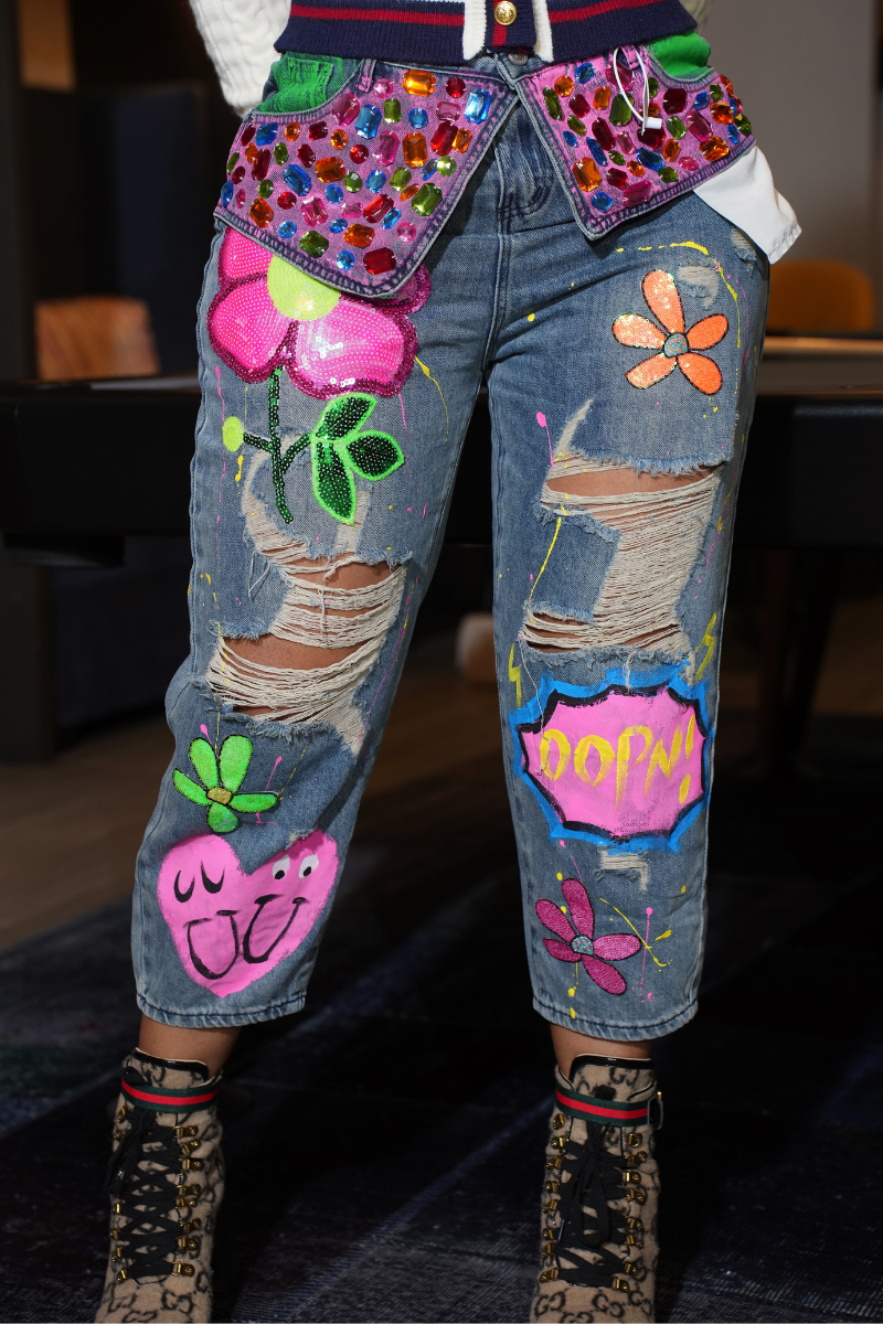 Ivory Graphic Jeans Set