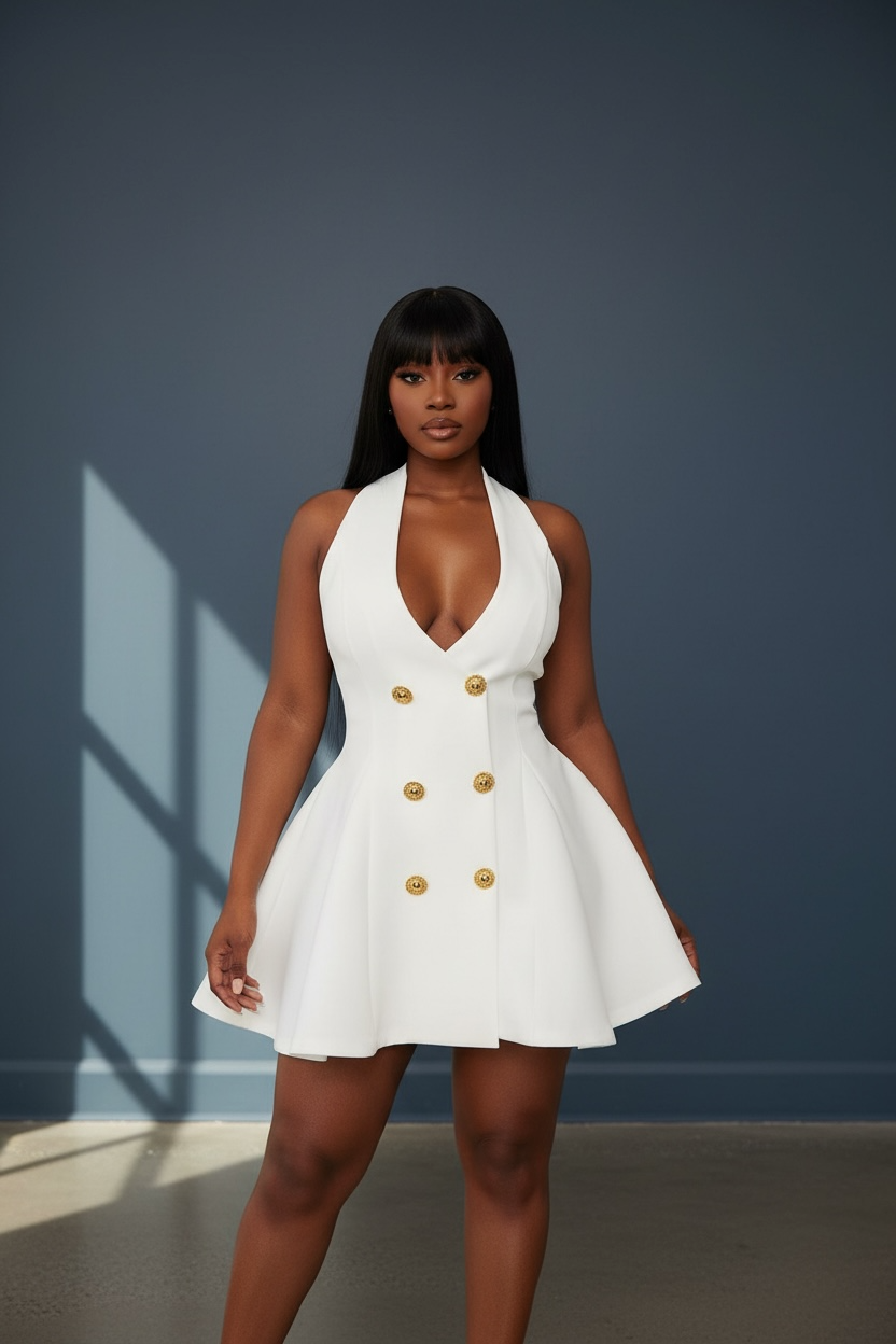 Lola Pleated White Mini Dress