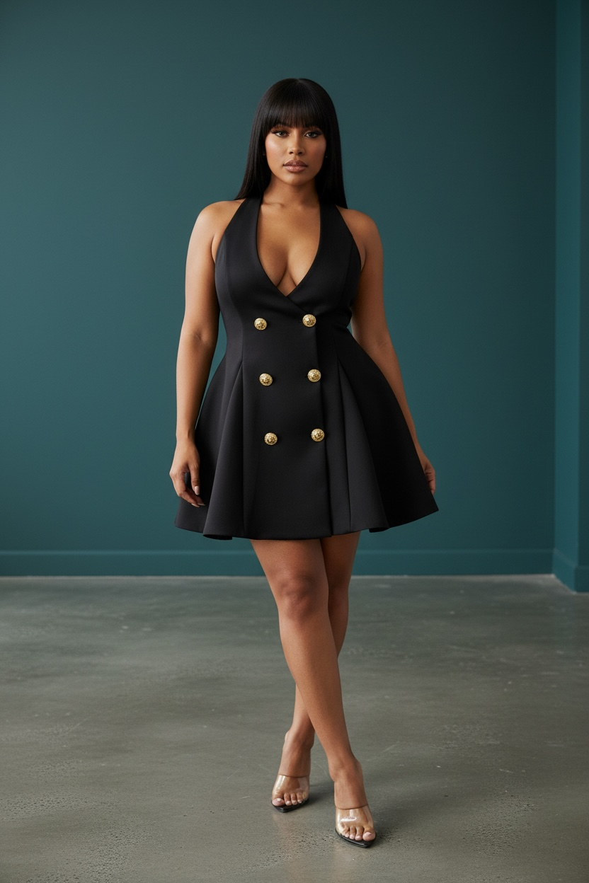 Lola Pleaded Black Mini Dress