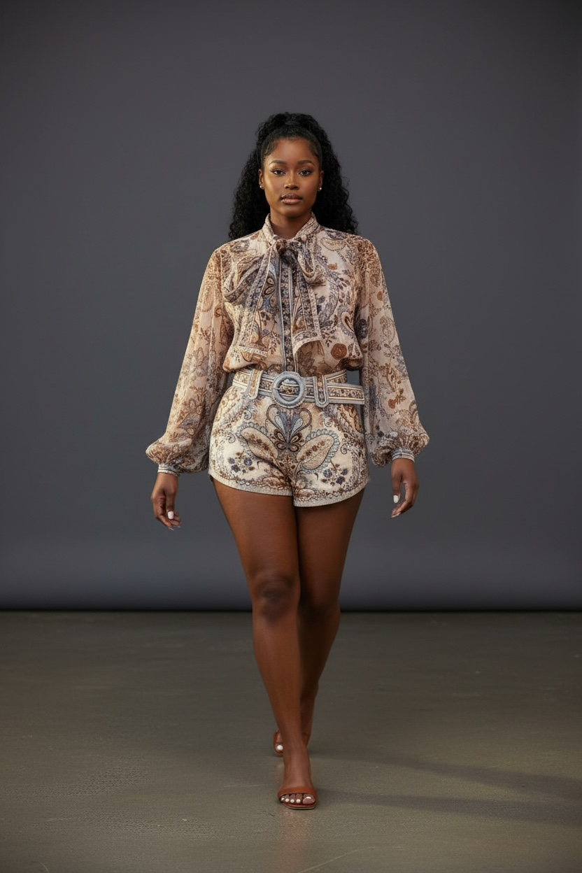 Printed Long-sleeve Shorts Set