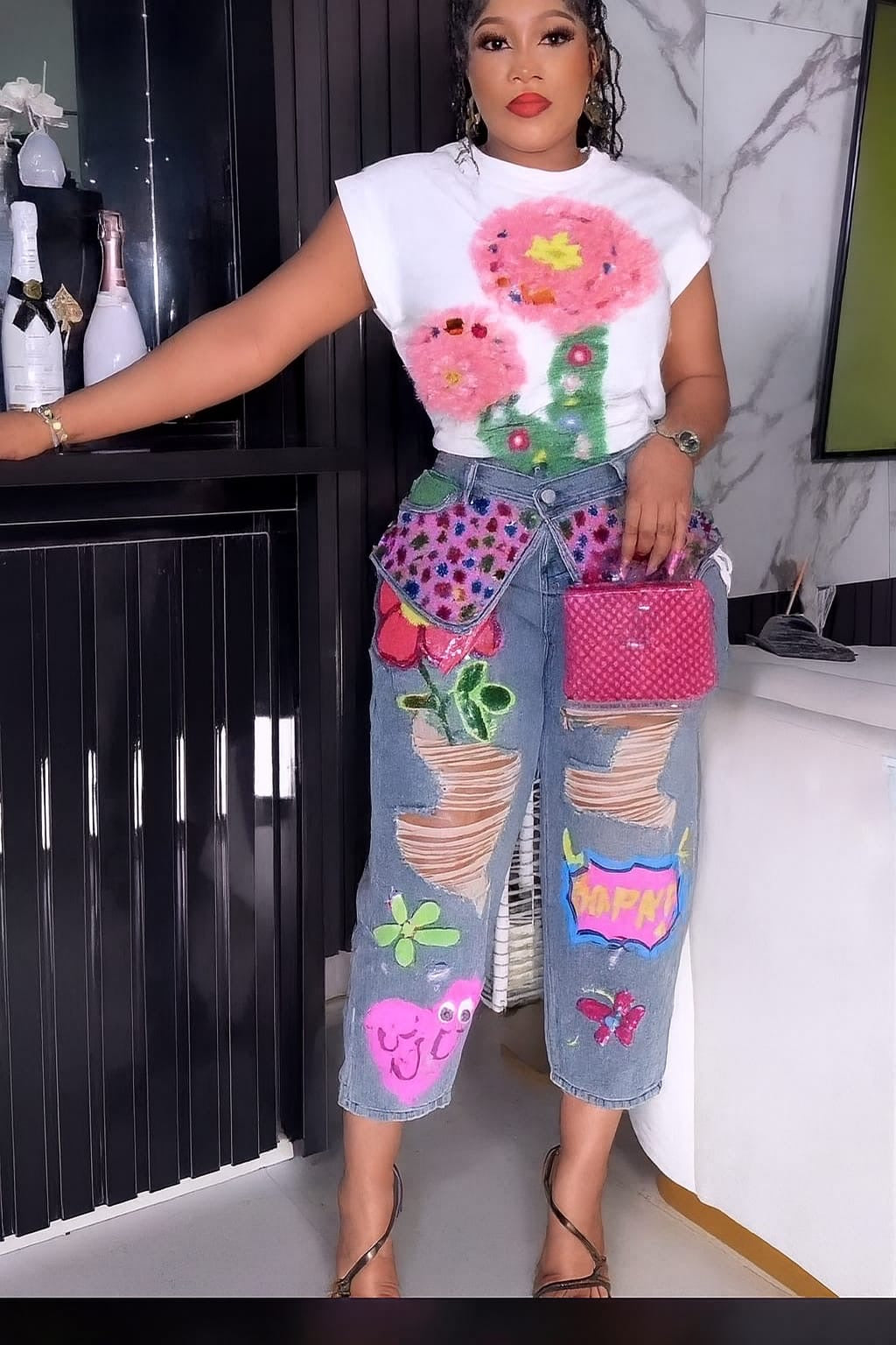 Ivory Graphic Jeans Set