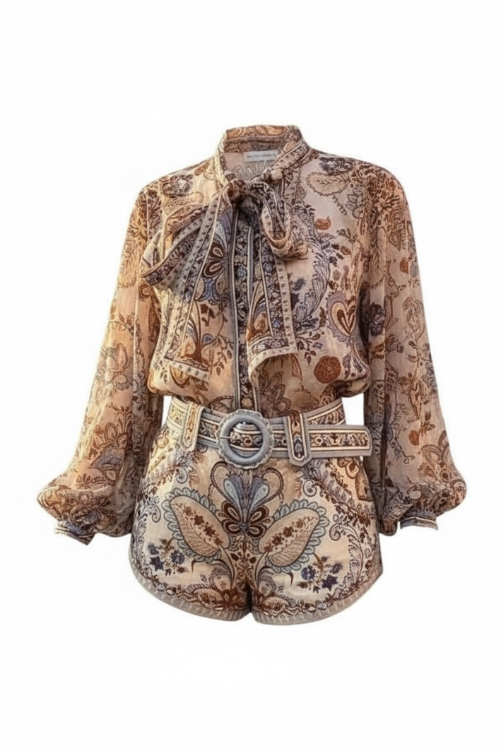 Printed Long-sleeve Shorts Set