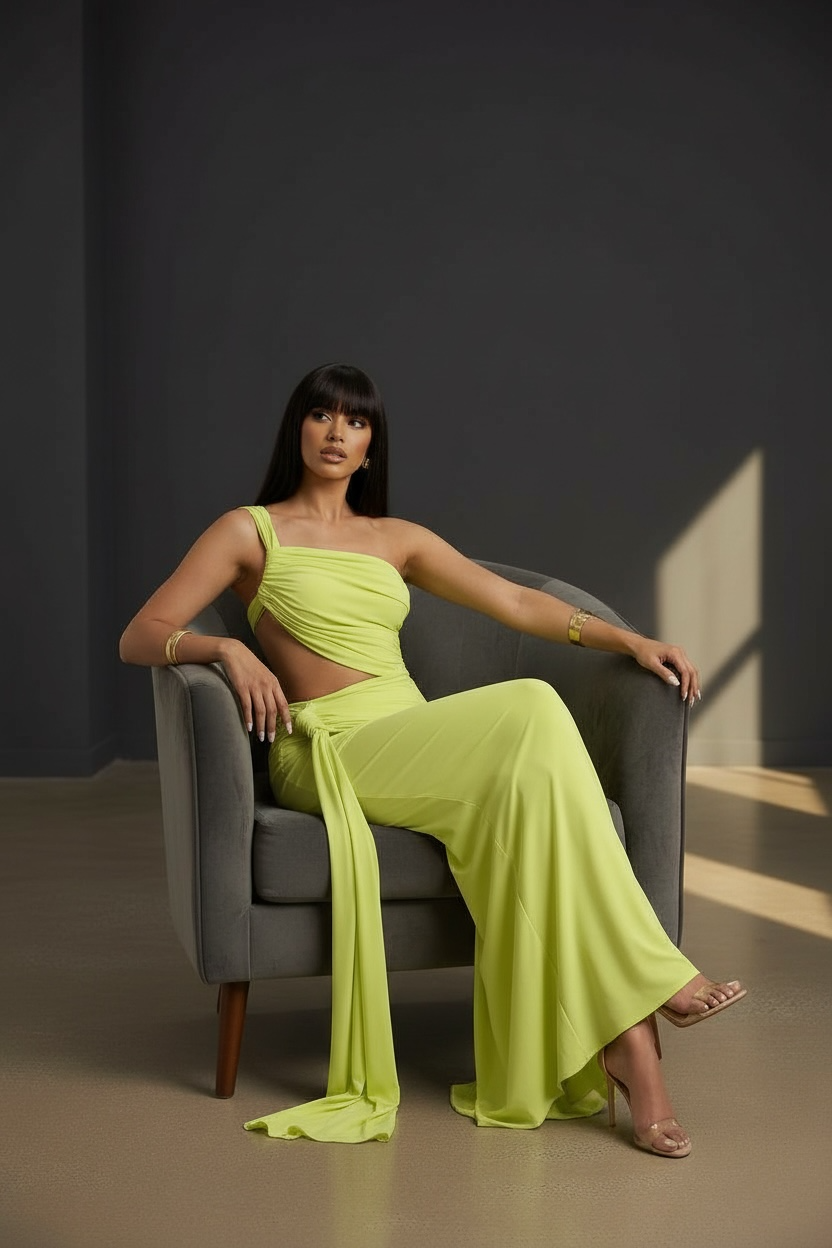 Lime Green Aruba Drape Maxi Dress