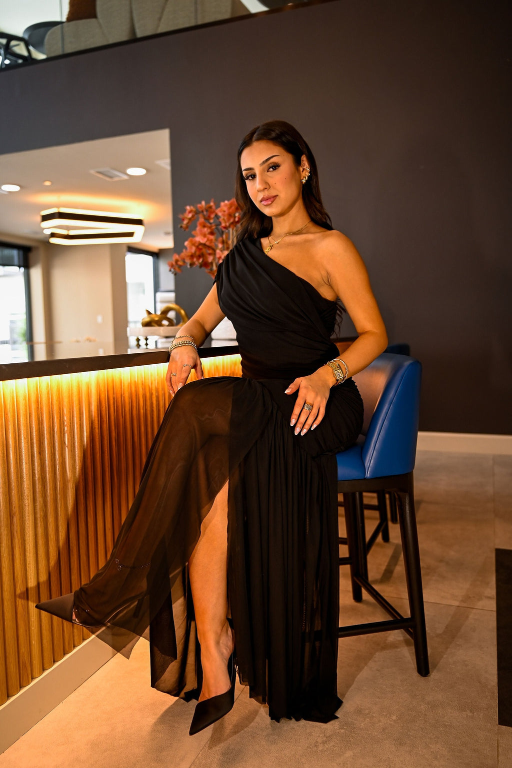 Aretha Spilt Maxi Dress (Black)