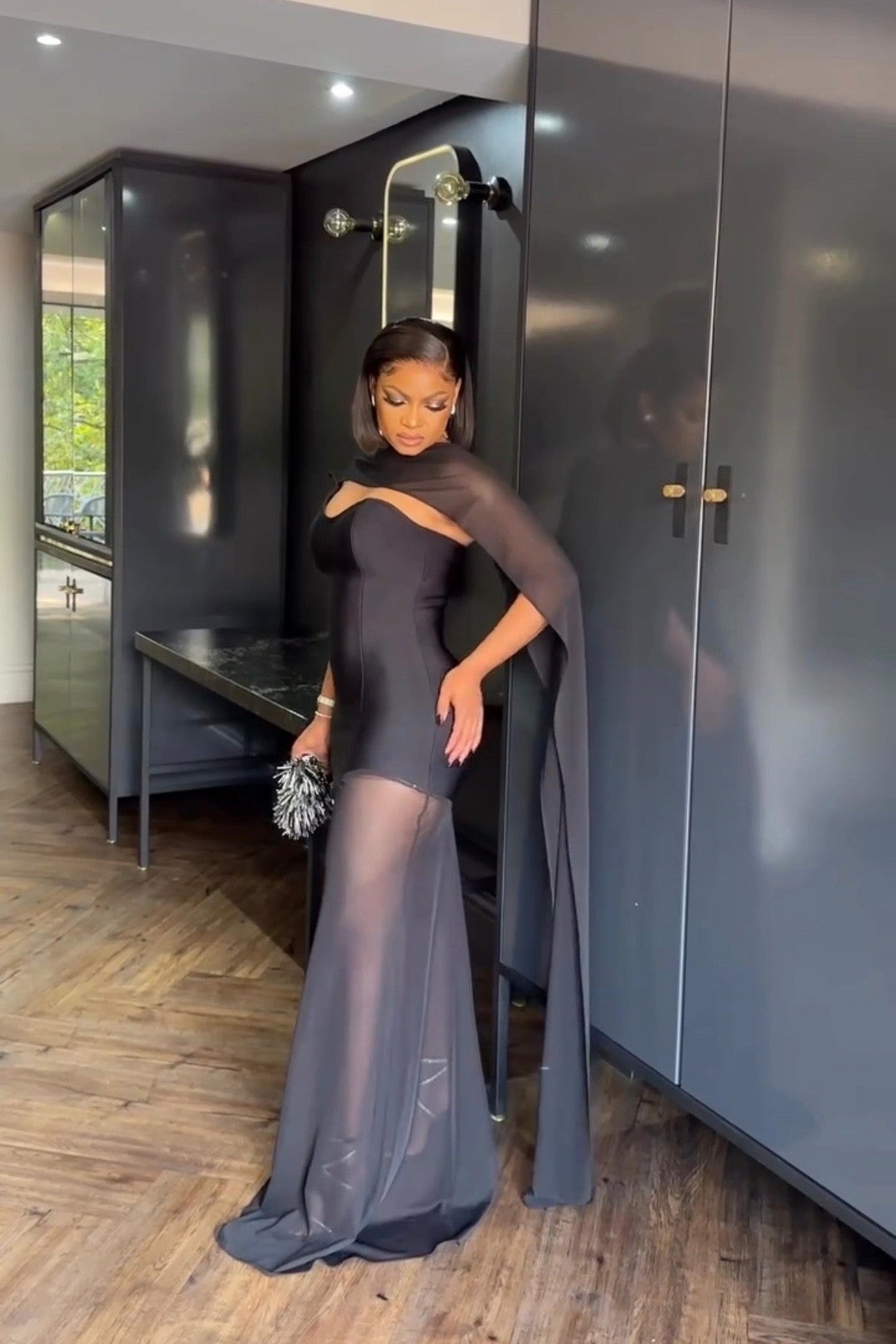 Pure Black Bandage Maxi Dress