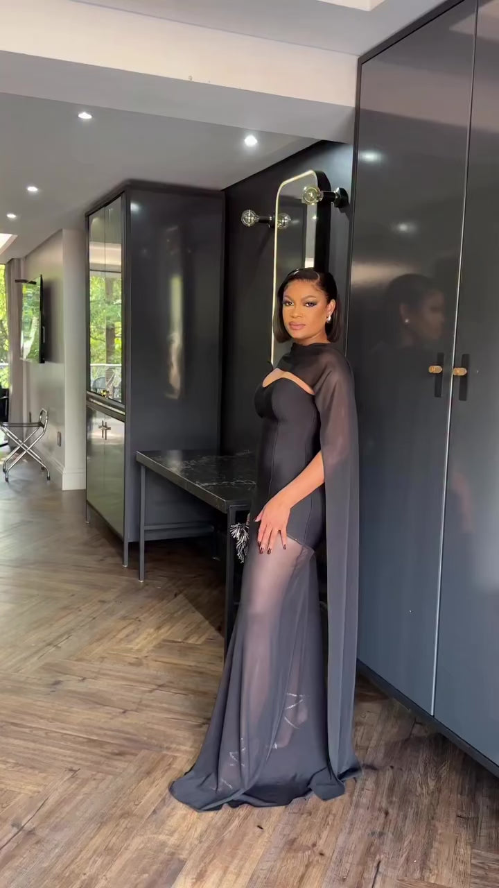 Pure Black Bandage Maxi Dress