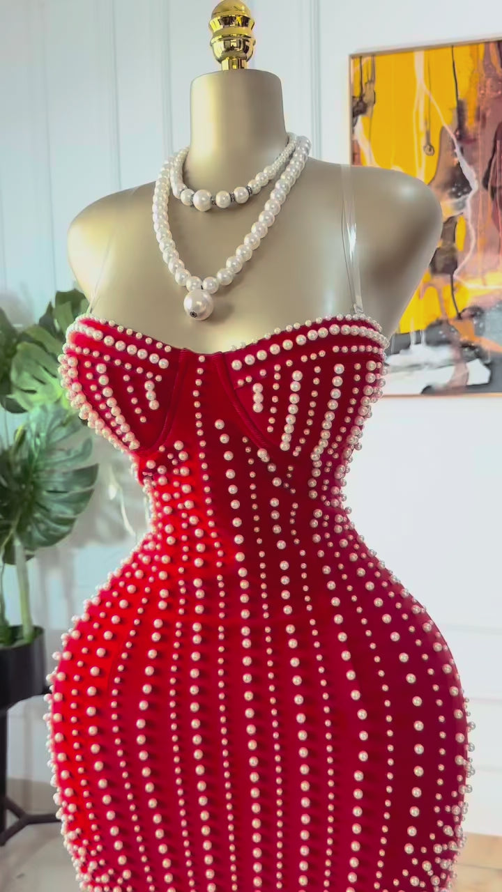 Miranda Pearl Red Bandage Dress