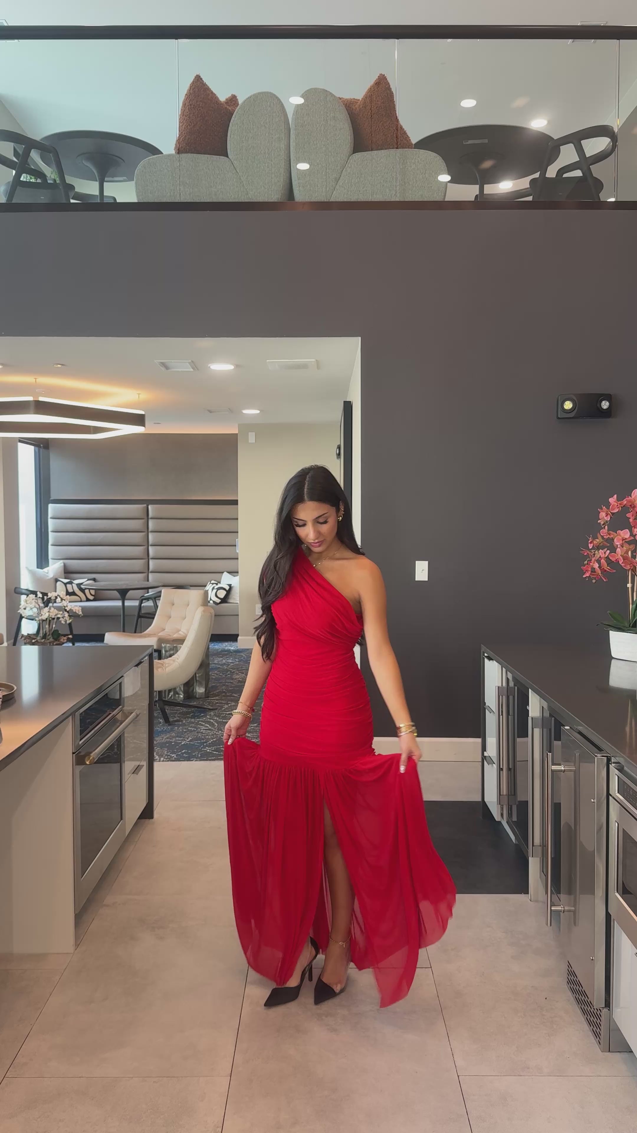 Aretha Split Maxi Dress (Red)