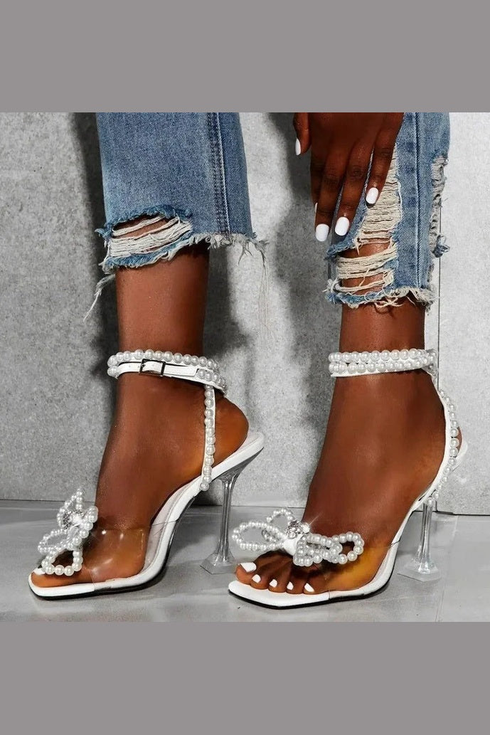 Dainty Pearl Bow Heels