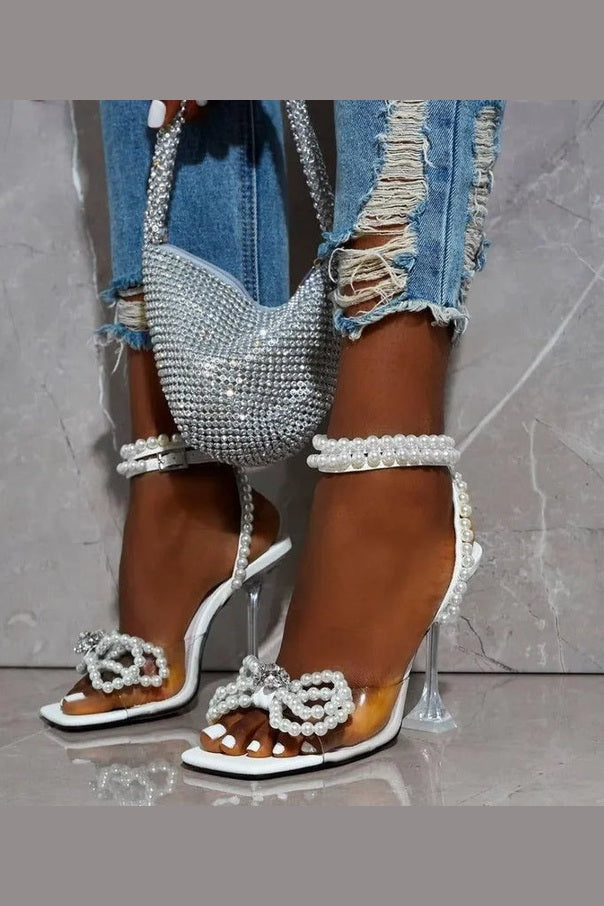 Dainty Pearl Bow Heels