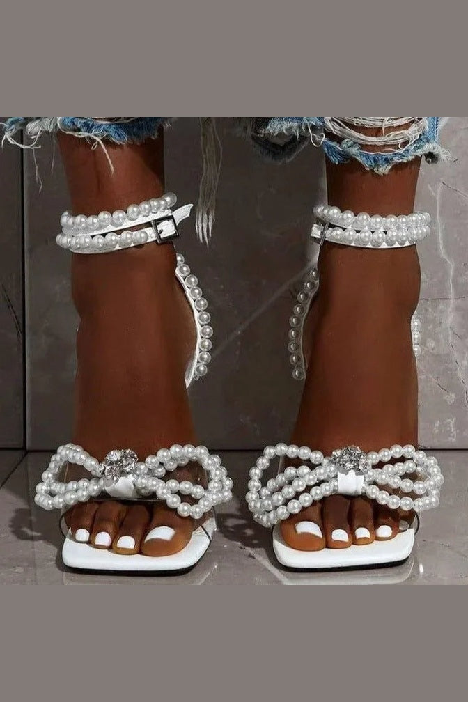 Dainty Pearl Bow Heels